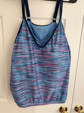 Free Country Blue and Pink Striped Tankini Top (2X)